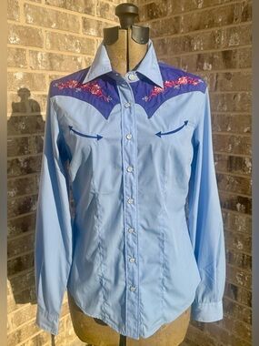 Cruel Blue Pearl Snap Lobg Sleeve Shirt
